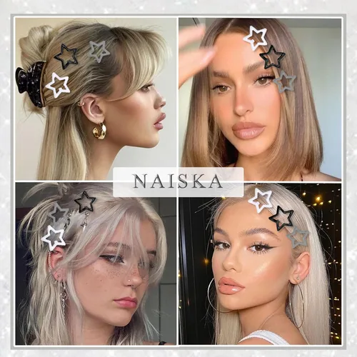 Miniatura 7 de NAISKA Pinzas para el cabello con diseño de estrella negra, antideslizantes, accesorios para niñas y mujeres (12 unidades)