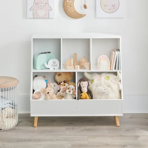 Miniatura 2 de Badger Basket Cubo de almacenamiento de 5 cubos con pies, organizador de madera para juguetes, libros y exhibición, con estante superior, cubos
