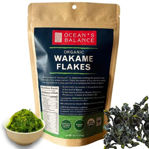 Ocean's Balance Wakame Flakes orgánico – Algas marinas de la costa de Maine – Verduras marinas del océano Atlántico, perfectas para dieta