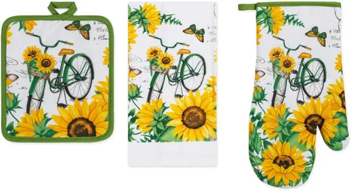Miniatura 17 de Juego de ropa de cocina estampada Coffee Time de 3 piezas, 1 toalla de algodón, 1 agarradera, 1 guante de horno con lazo para colgar, material 100%