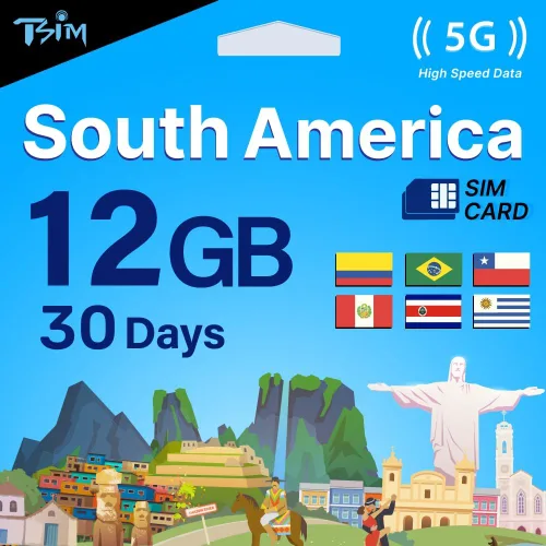 Miniatura 6 de TSIM South America SIM Card 30 Day 6 GB Internet in 5G/4G/LTE (Data Sharing Allowed) Use in Brazil, Chile, Colombia, Peru, Uruguay & Costa Rica