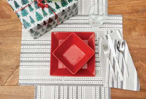 Miniatura 4 de C&F Home Warner Slate Woven - Juego de 6 manteles individuales rectangulares reversibles, color gris