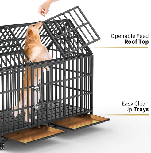 Miniatura 5 de Jaula para Perros de Servicio Pesado de 52 Pulgadas Extra Grande Jaula Perrera para Perros, Jaula para Perros XXL Indestructible con Techo Abierto