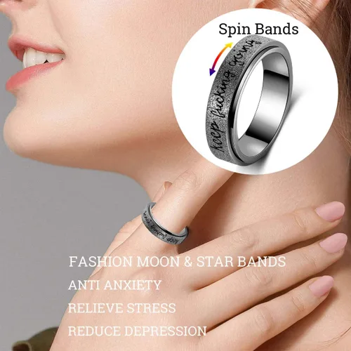 Miniatura 3 de LuckyAmor Anillo para ansiedad para mujer anillo giratorio de acero inoxidable con mantra inspirador personalizado para hombres, mujeres y amigos