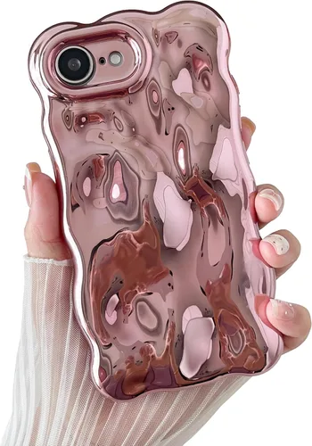 Miniatura 75 de XIZYO Funda para iPhone 13 de 6.1 pulgadas, bonito patrón de ondas, estético, 3D, rizado, ondulado, chapado en purpurina, para mujeres y niñas, Azul