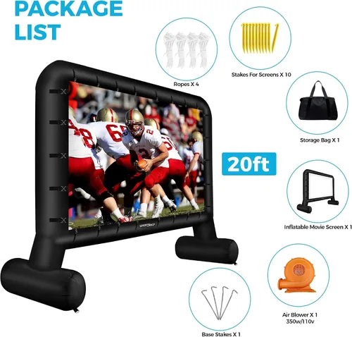 Miniatura 8 de Pantalla de cine inflable de 20 pies para exteriores, pantalla de proyector inflable para exteriores con ventilador de aire, pantallas de cine