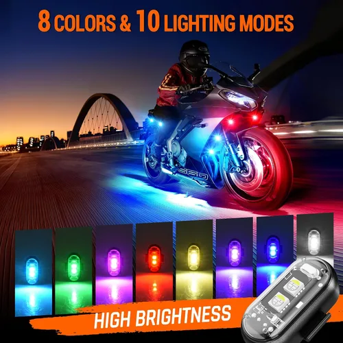 Miniatura 2 de Luces estroboscópicas LED inalámbricas, control remoto, 8 colores, carga USB, impermeables, luces de advertencia de emergencia anticolisión