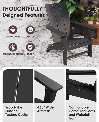 Miniatura 6 de Silla Adirondack de Madera Sintética Adiromoti, Sillas de Patio Resistente a Todo Clima, Aspecto de Madera, Silla Pre-Ensamblada para Fuego al Aire