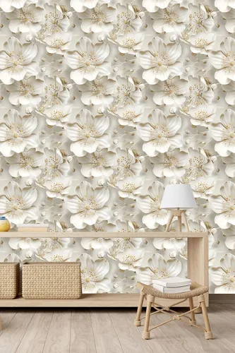 Miniatura 27 de Papel tapiz floral 3D para despegar y pegar, efecto visual 3D, 17.7"x78.7" pulgadas, autoadhesivo, extraíble, flor marrón amarillento, papel tapiz