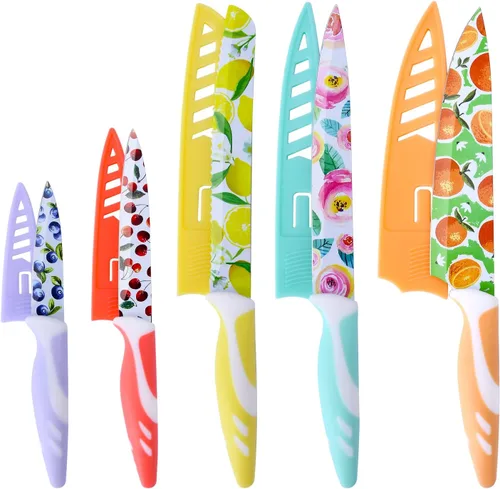 Miniatura 7 de UPTRUST Juego de cuchillos de cocina de acero inoxidable de 10 piezas, revestimiento antiadherente con 5 cuchillas protectoras, cuchillos de frutas