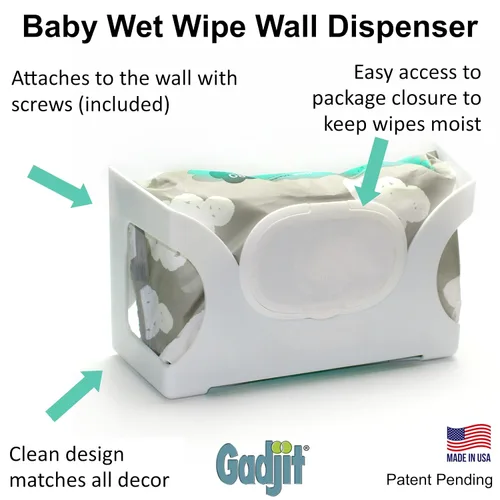 Miniatura 2 de Gadjit Dispensador de toallitas húmedas para bebés, montado en la pared, capacidad para hasta 84 toallitas Fácil alcance para el desorden (negro)