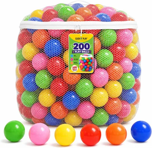 Pelotas Click N' Play para alberca de bolas para niños, bolas de plástico de recarga, paquete de 200, sin ftalatos y sin BPA, incluye una bolsa de