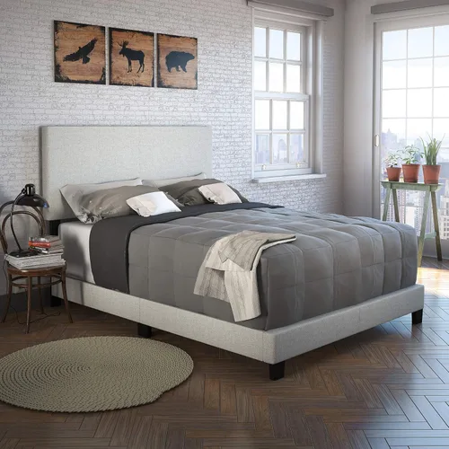 Miniatura 10 de Boyd Sleep Napoli - Marco de cama plataforma de cuero vegano gris tamaño King totalmente tapizado con cabecero ajustable - Se requiere somier