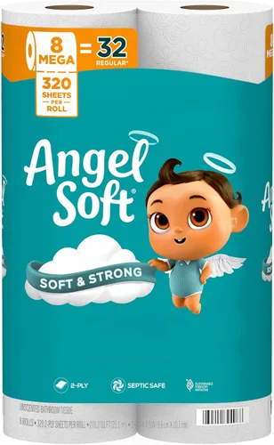Angel Soft Papel higiénico, 8 megarrollos = 32 rollos regulares, papel higiénico suave y fuerte