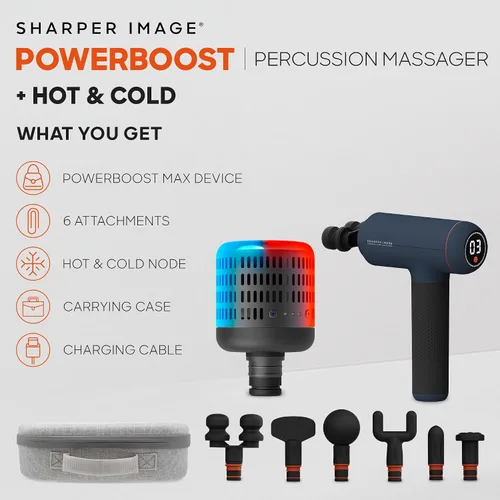 Miniatura 2 de Sharper Image Powerboost Max - Pistola de masaje de tejido profundo con accesorio de doble temperatura caliente y fría