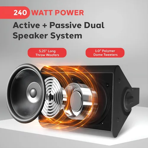 Miniatura 5 de Pyle - Sistema de altavoces de montaje en pared resistente al agua - Par de altavoces activos + pasivos de 13,33 cm, inalámbricos, compatibles