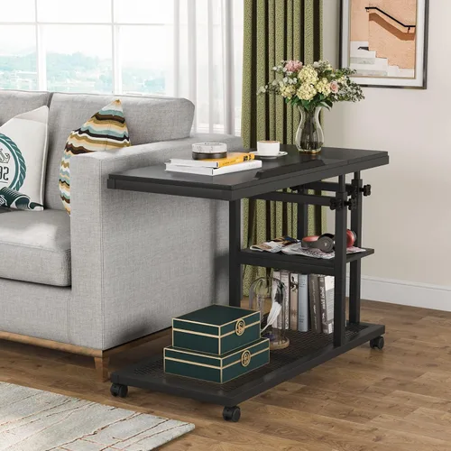 Miniatura 6 de Tribesigns Mesa C de altura ajustable con ruedas, mesa auxiliar móvil para aperitivos con tablero de dibujo inclinable, soporte para sofá, mesita