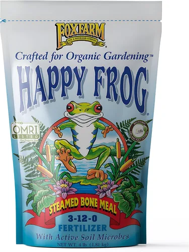 FoxFarm Happy Frog Fertilizante de harina de huesos al vapor – Fertilizante de fósforo de cribado fino con calcio y hongos micorrícicos, apoya el