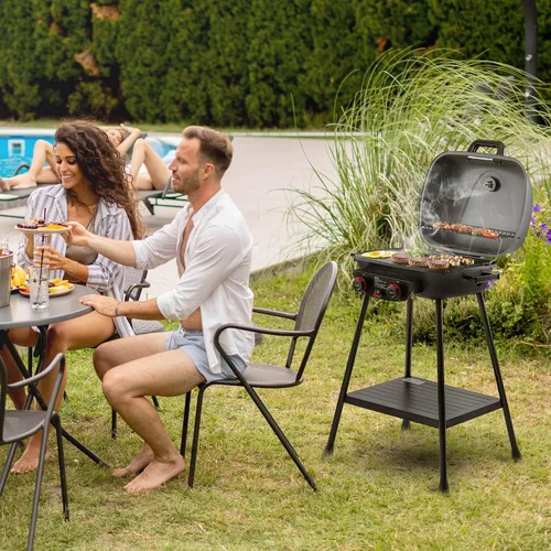 Miniatura 11 de Royal Gourmet GT2003 Parrilla portátil de gas propano de 2 quemadores con soporte y rejilla calefactora, combo de parrilla y plancha 2 en 1