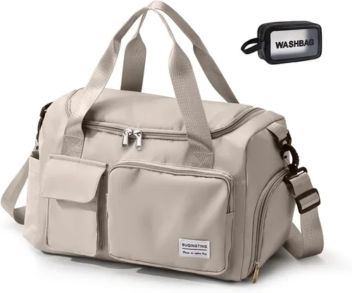 Miniatura 31 de Bolsa de Gimnasio Pequeña para Mujer, Bolsa de Lona de Viaje, Bolsa de Fin de Semana con Compartimento para Zapatos