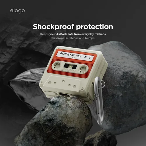 Miniatura 5 de elago Funda de Cinta de Casete Compatible con Estuche AirPods 4 - Mosquetón Incluido, Soporta Carga Inalámbrica, Resistente a Golpes, Protección