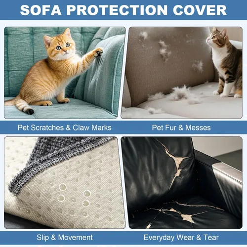 Miniatura 186 de STACYPIK Funda de sofá gris impermeable para perros, funda de sofá antideslizante para sofá de 3 cojines, funda seccional lavable para forma de L
