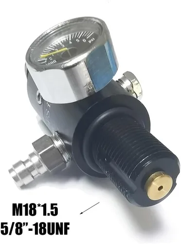 Miniatura 3 de Válvula reguladora de tanque de aire comprimido CO2 Aopkeo 5/8"-18UNF o M18*1.5 Entrada 4500psi para Paintball Airsoft PCP 1800psi Ouput