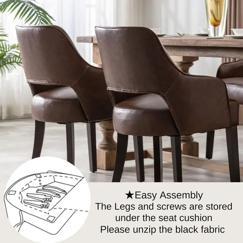 Miniatura 8 de Juego de 2 sillas de comedor tapizadas de piel sintética de estilo granja para cocina con brazos, sillas laterales con acento de madera para sala