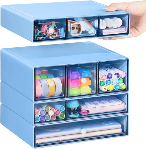 Organizador de almacenamiento de escritorio con 9 cajones, 4 niveles apilables, cajones de almacenamiento de manualidades de escritorio, caja de
