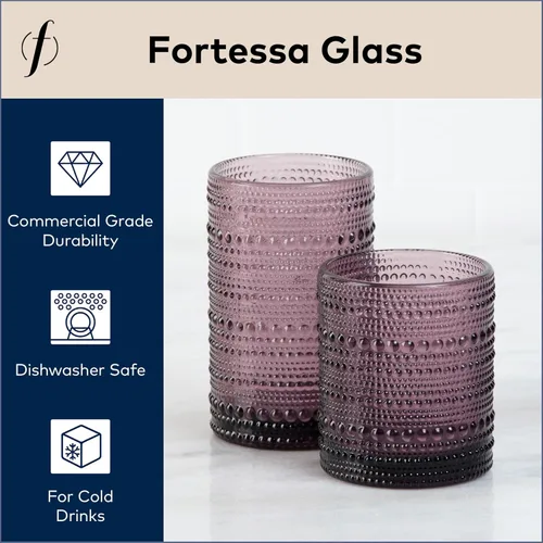 Miniatura 3 de Fortessa Jupiter Vaso de vidrio con cuentas y diseño de clavos, 385 ml para bebidas heladas (juego de 6), púrpura