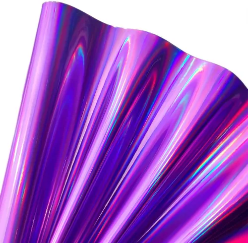 Miniatura 11 de 11.8"x53" Tela de cuero sintético holográfica, vinilo reflectante de espejo para lazos para el cabello, bolsas, manualidades de costura (Negro)
