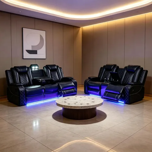 Miniatura 10 de Juegos de muebles de sala de estar, sofá modular reclinable eléctrico con luces LED, juego de sofá de cuero, sofá reclinable para sala de estar