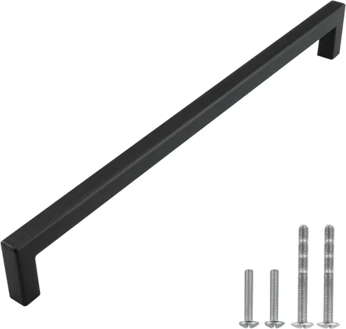 Miniatura 13 de Modket Paquete de 1 manija cuadrada europea para gabinete de acero inoxidable 304 de 2 pulgadas, pomo negro mate
