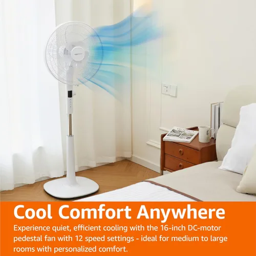 Miniatura 5 de Amazon Basics - Ventilador de piso para hogar, con pie, doble aspa oscilante, 12 velocidades, control remoto, motor CC ultrasilencioso y de bajo