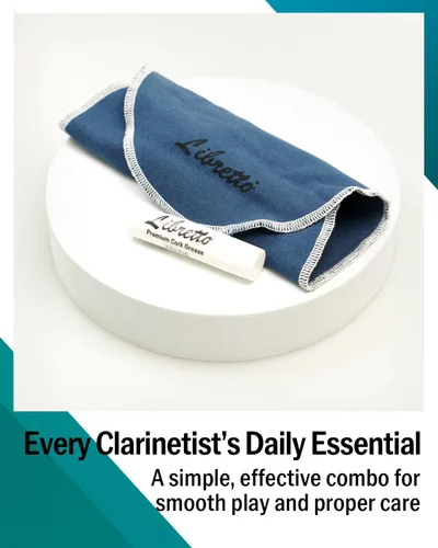 Miniatura 2 de Libretto Kit de limpieza de clarinete + kit de grasa de corcho, mantenimiento esencial Hisopo de microfibra con forma de lágrima azul y grasa