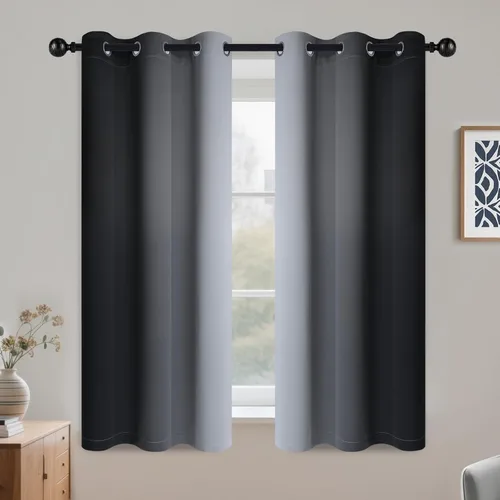 Miniatura 96 de COSVIYA Cortinas 100% Opacas Azul Degradado con Lazos Ajustables para Cocina Aislamiento Térmico Oscurecimiento de Habitación Cenefa con Bolsillo