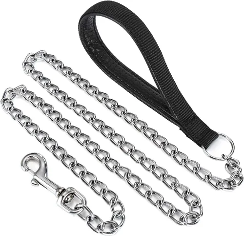 Miniatura 8 de Cadena de metal resistente de 6 pies para perro, correa de perro a prueba de mordidas con mango acolchado para perros grandes y medianos Agarradera