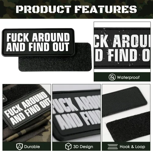 Miniatura 2 de OCQOTAT Fuck Around and Find Out - Divertido parche de PVC moral, protegido por F Around y descubra los parches tácticos para mochilas, gorra, Negro
