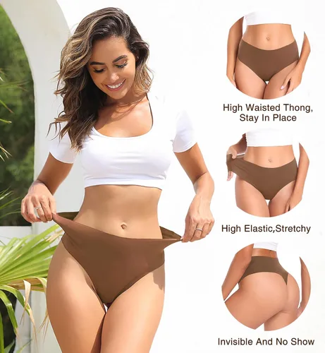 Miniatura 2 de Wealurre Ropa interior para mujer, de cintura alta, sin costuras, transpirable, no se ve, paquete de 6