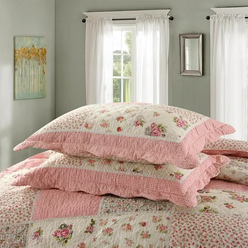 Miniatura 3 de ABREEZE Juego de edredón de algodón con diseño floral de rosa desgastada, juego de ropa de cama victoriana, juego de edredón floral, Rosa Rosa