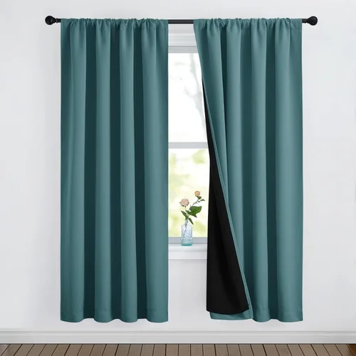Miniatura 127 de NICETOWN Cortinas blancas 100% opacas, 2 capas gruesas completamente opacas con bolsillo para barra, cortinas aislantes térmicas para Blanco puro