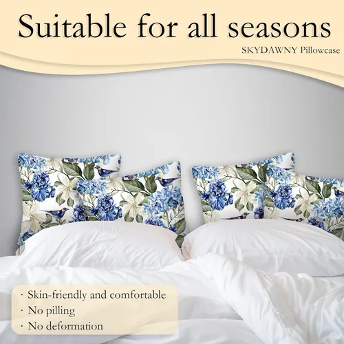 Miniatura 4 de Juego de 2 fundas de almohada de 18 x 18 pulgadas con diseño de acuarela de hortensias de pájaro, fundas de almohada decorativas de doble cara