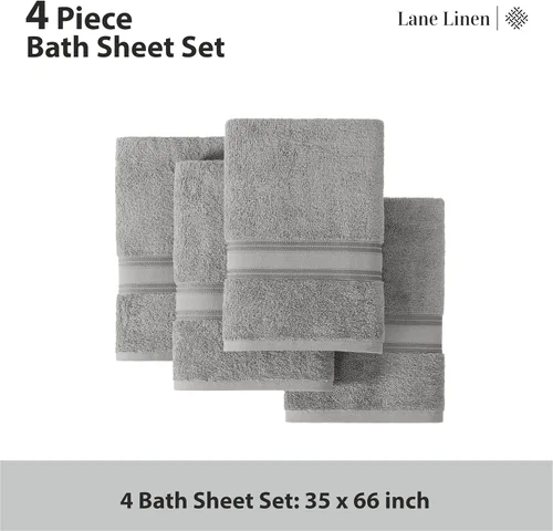 Miniatura 4 de Lane Linen Juego de 4 toallas de baño de 100 % algodón (35 x 66 pulgadas), juego de toallas de baño extragrandes de algodón sin torsión, secado Gris