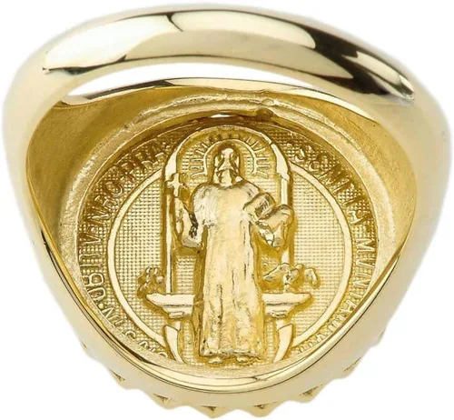 Miniatura 2 de Exquisito anillo de oro amarillo de 10 quilates con medalla de San Benito
