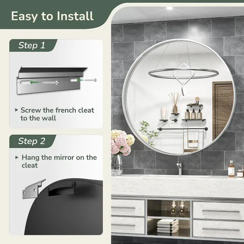 Miniatura 130 de TokeShimi - Espejo para pared de baño, espejo de tocador con marco de metal de aleación de aluminio mate cepillado e inoxidable, decoración rústica