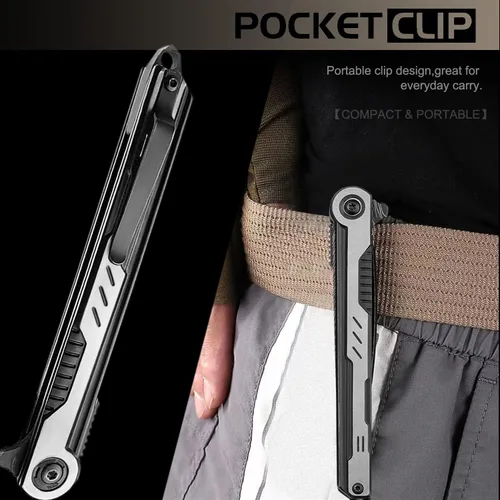 Miniatura 5 de EDC Cuchillo de Bolsillo Plegable para Hombres, Cuchillos Tanto Delgados con Clip y Rompevidrios, Cuchillo de Caballero con Hoja de Acero 7CR13Mov