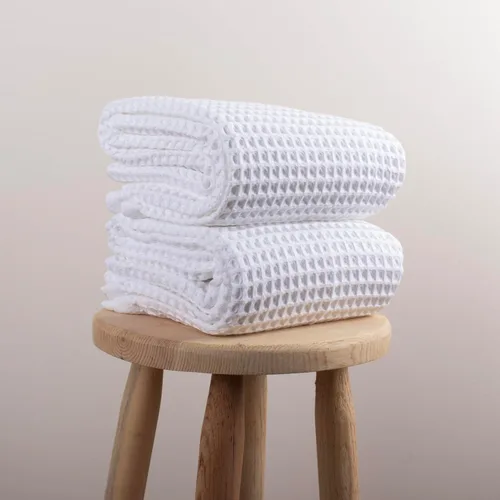 Miniatura 27 de PÜSKÜL - Paquete de 2 toallas de baño y spa de punto gofre, 100% algodón orgánico turco de alta calidad, fina de secado rápido, fabricadas en Beige
