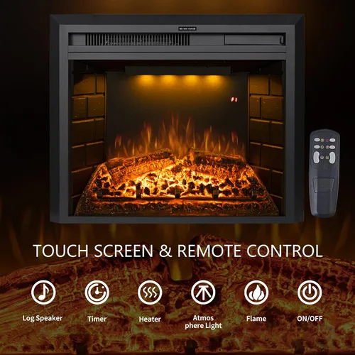 Miniatura 6 de Insertos de chimenea eléctrica de 25 pulgadas, calentador de chimenea eléctrico de pared empotrado y construido con sonido crepitante de fuego, luz