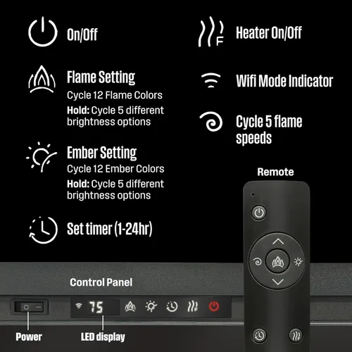 Miniatura 9 de Westinghouse - Chimenea eléctrica de 60 pulgadas, compatible con Alexa y Google Home, chimenea de montaje en pared o empotrada en la pared