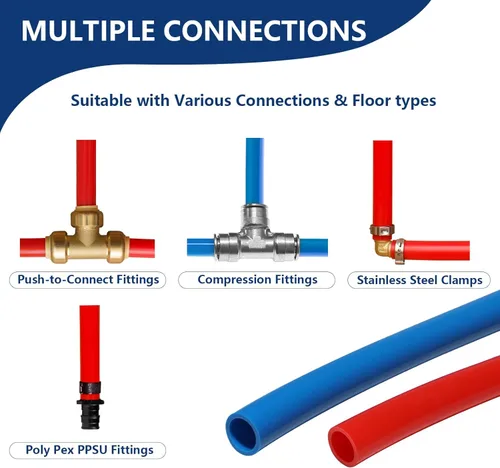 Miniatura 5 de Tubo HeSun PEX-B de 1/2 pulgada, tubo Pex B de 2 x 100 pies con accesorios Pex de latón de 1/2 pulgada: 15 piezas de codo, acoplamiento y T